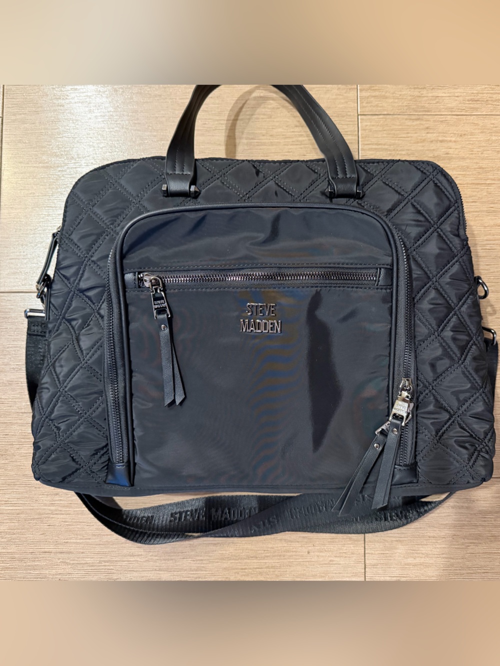 Steve Madden Black Quilted Laptop Messenger Bag
